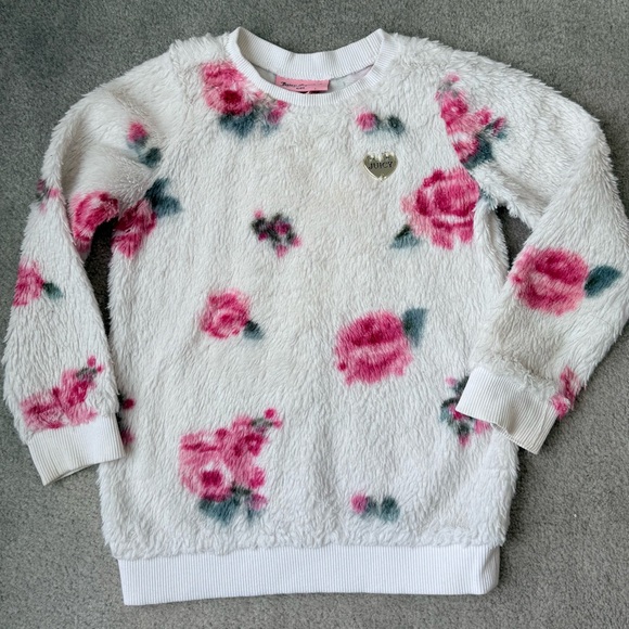 Juicy Couture Girls 4T Plush Floral Sweatshirt Cream Pink Roses Cozy - Picture 5 of 10